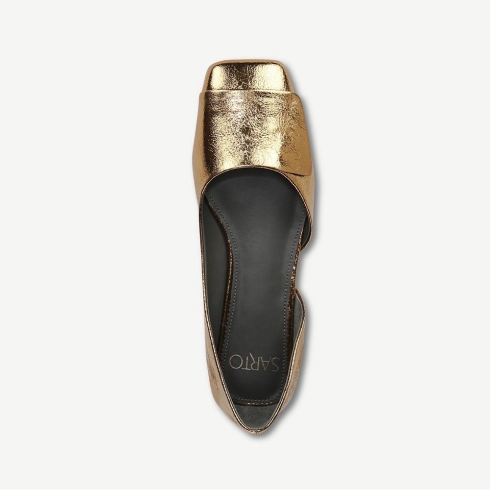 SARTO By Franco Sarto Tracy Leather Metallic Gold Square toe D’orsay Flats - Picture 2 of 8